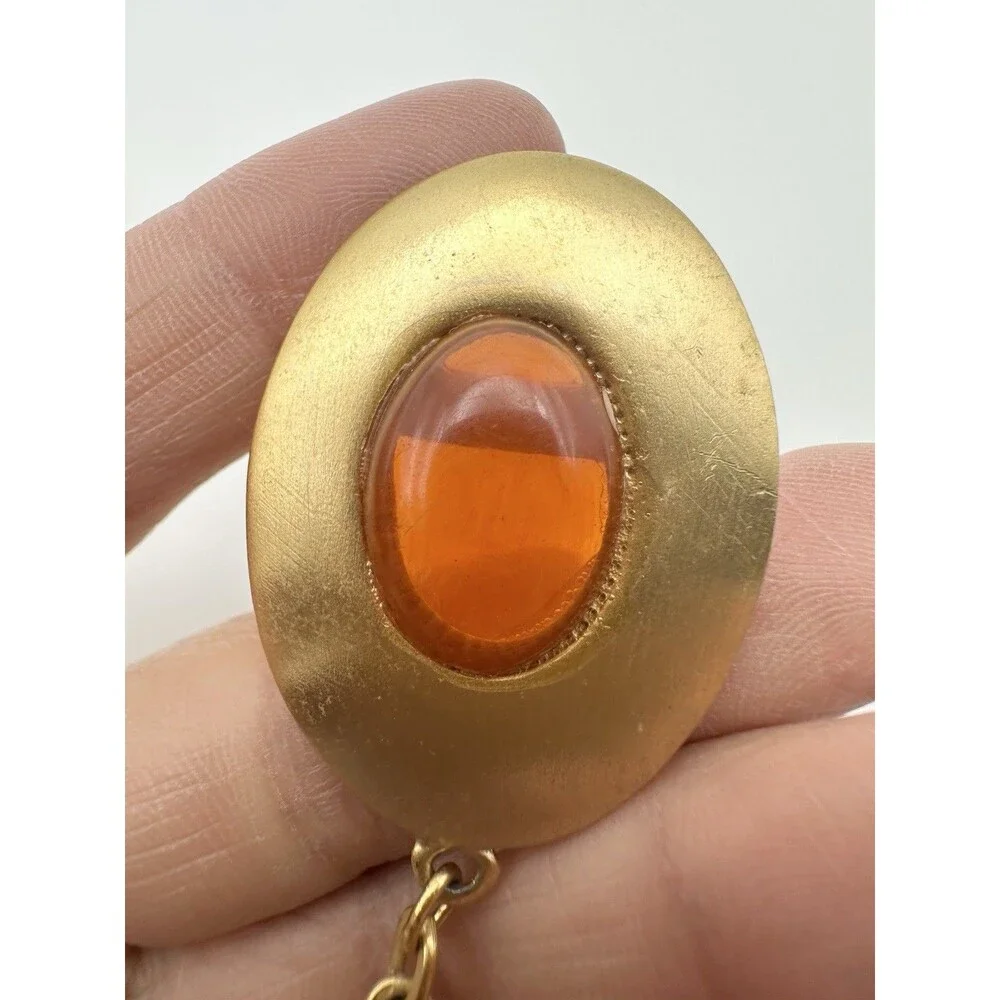 Vintage Gold Tone Cabochon Lucite Pin Brooch